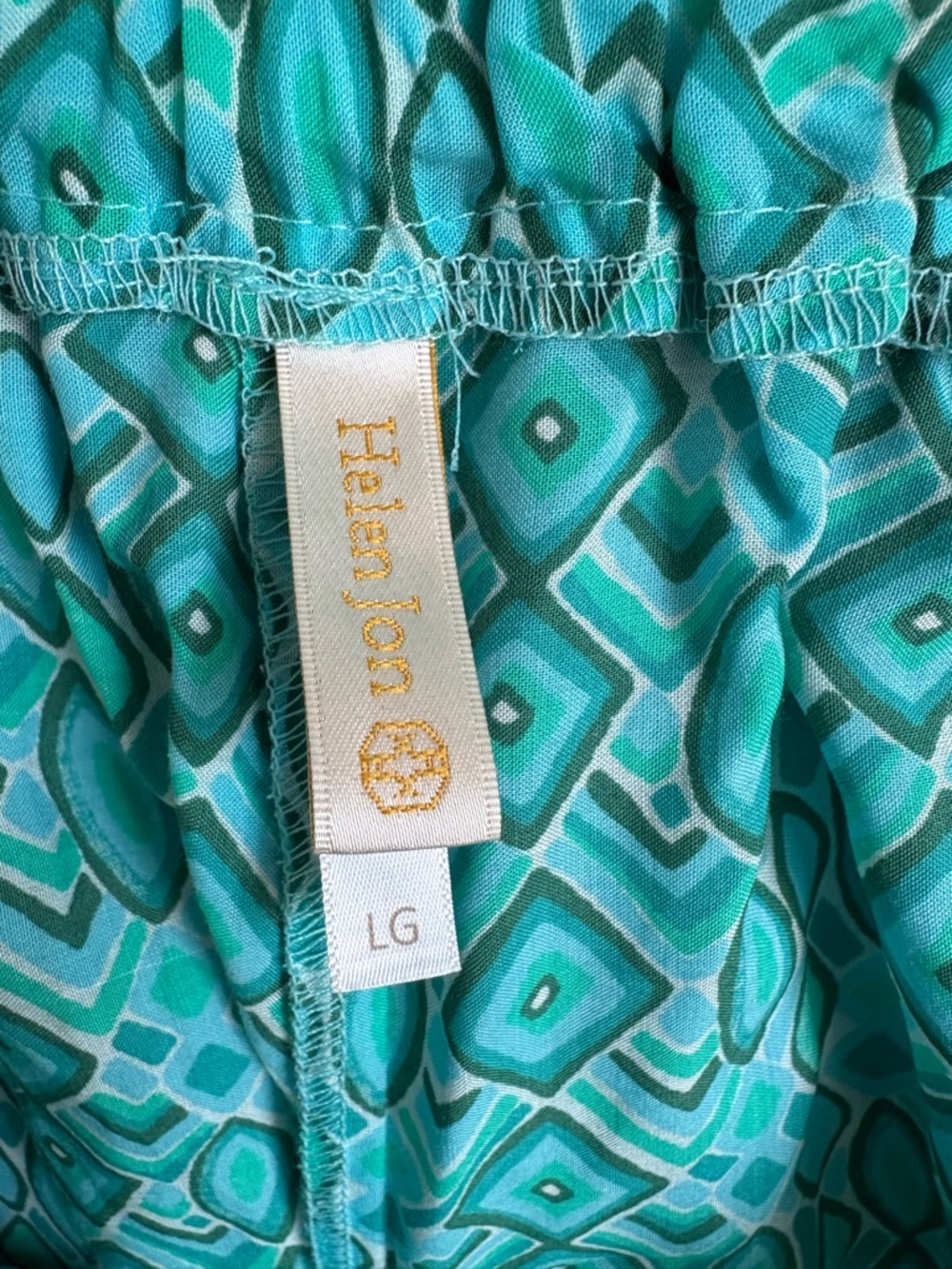 Helen Jon Seaside Pants - Costa Del Sol Teal/Turquoise Geometric Print szL Beach - Picture 6 of 6